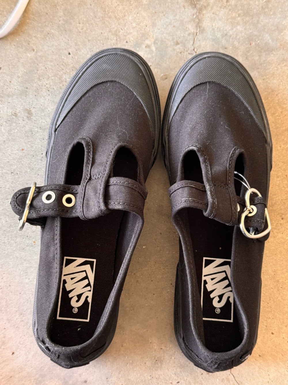 Vans Black Canvas Buckle Strap Slip-Ons